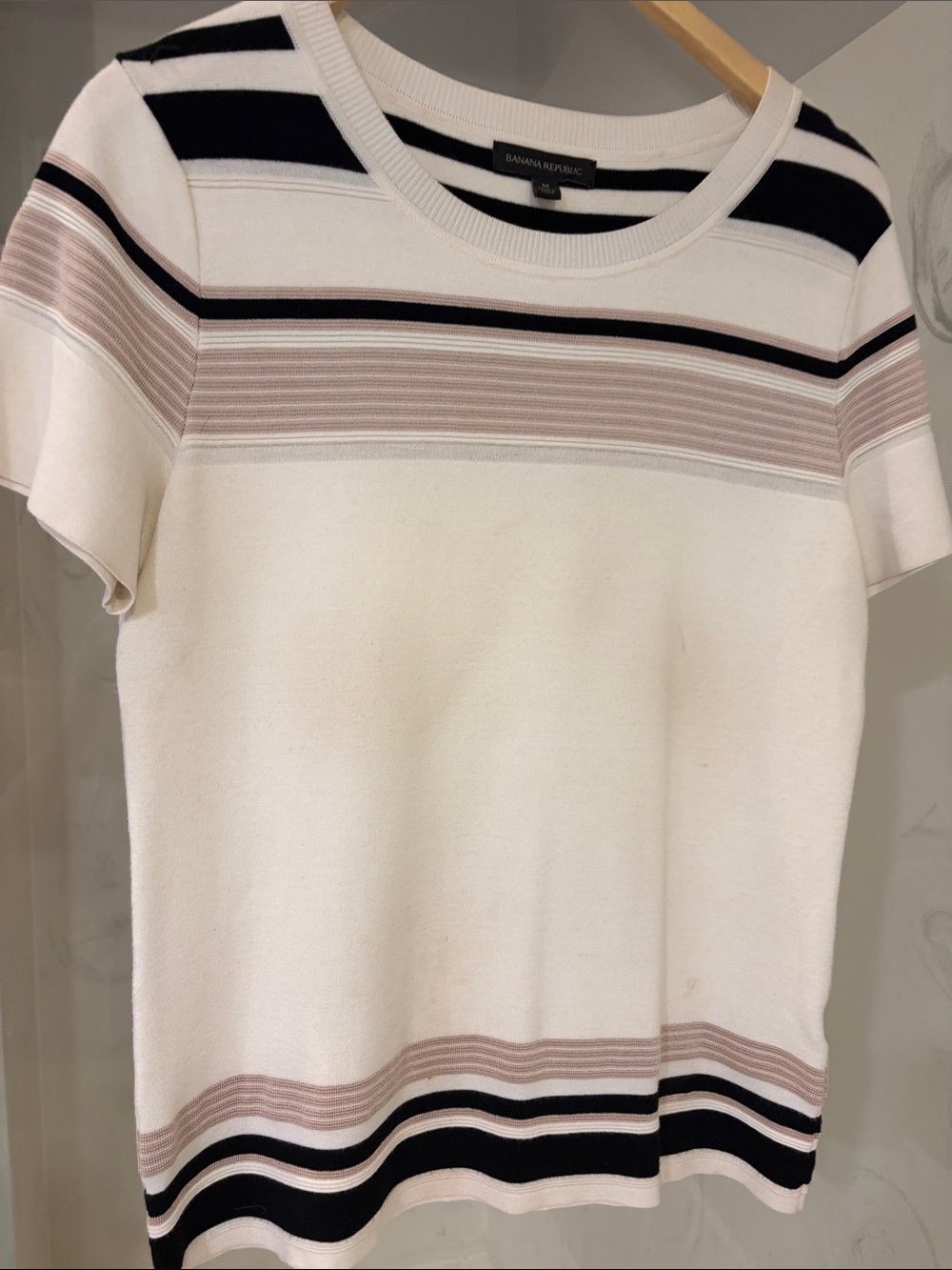 Banana Republic Cream Short-Sleeve Striped Knit Tee with Black and Blush